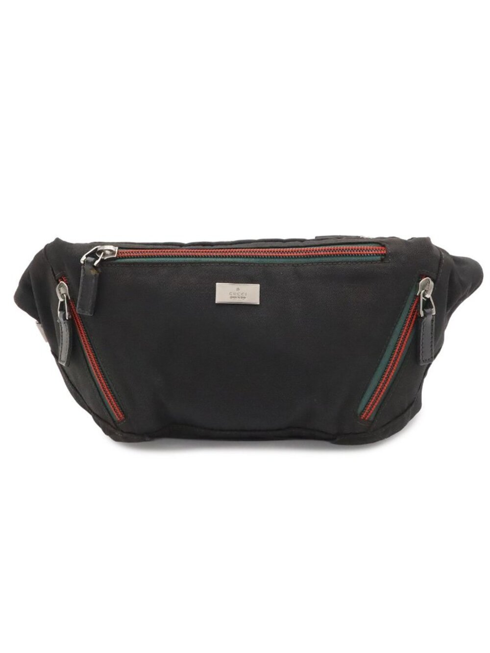 Gucci Sherry Line Belt Bag Waist Pouch Hip Nylon Canvas Black Silver